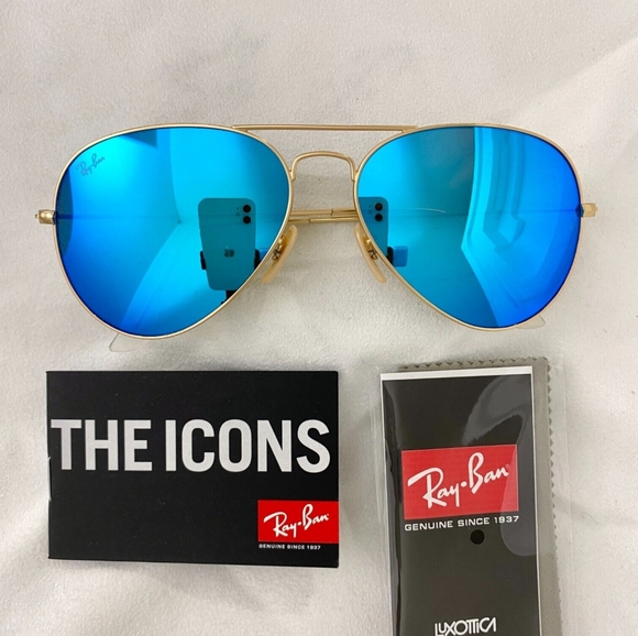 LIKE NEW RayBan Aviator RB3025 Blue Mirror Lens Ray ban Sunglasses - Picture 3 of 12